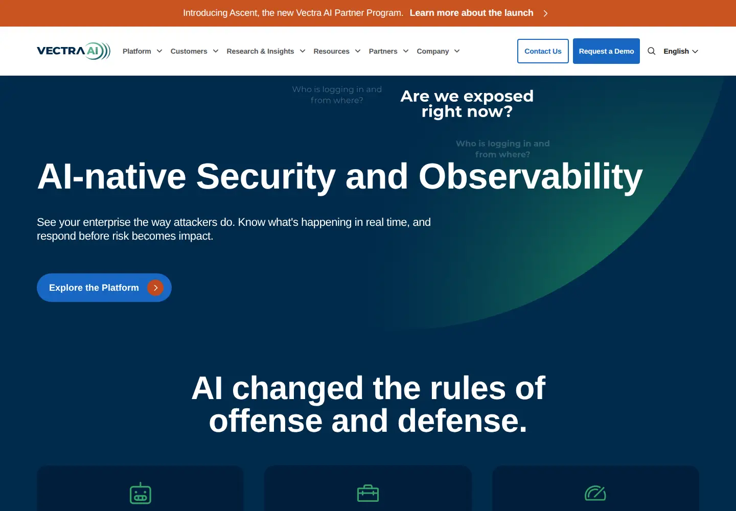 Captured homepage of vectra.ai in the current scan