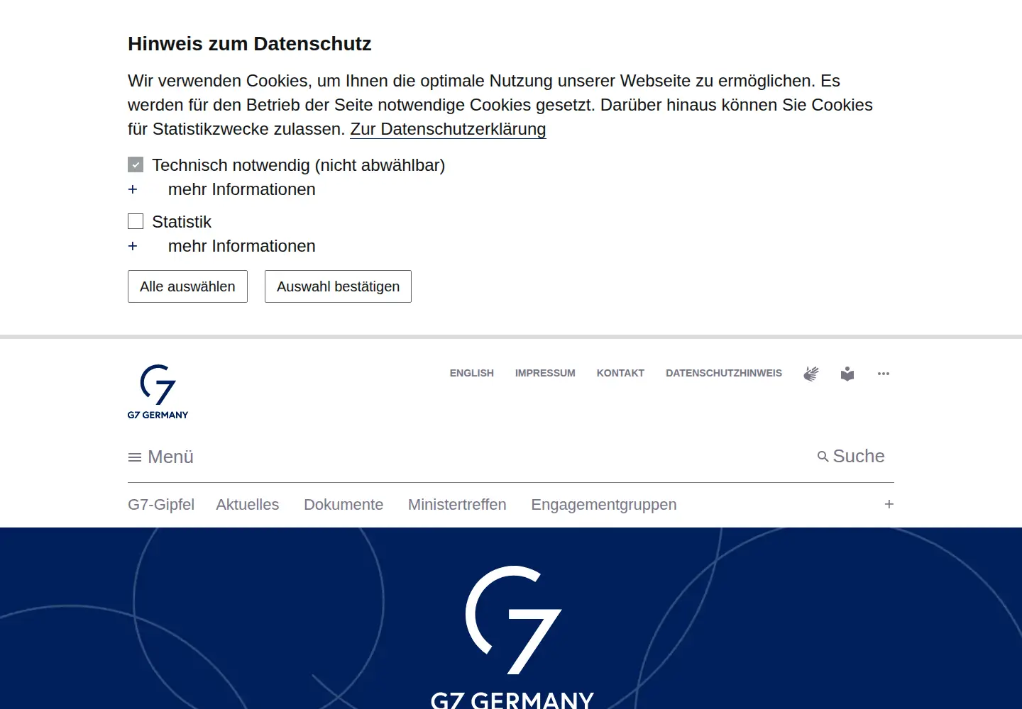 Captured homepage of g7germany.de in the current scan