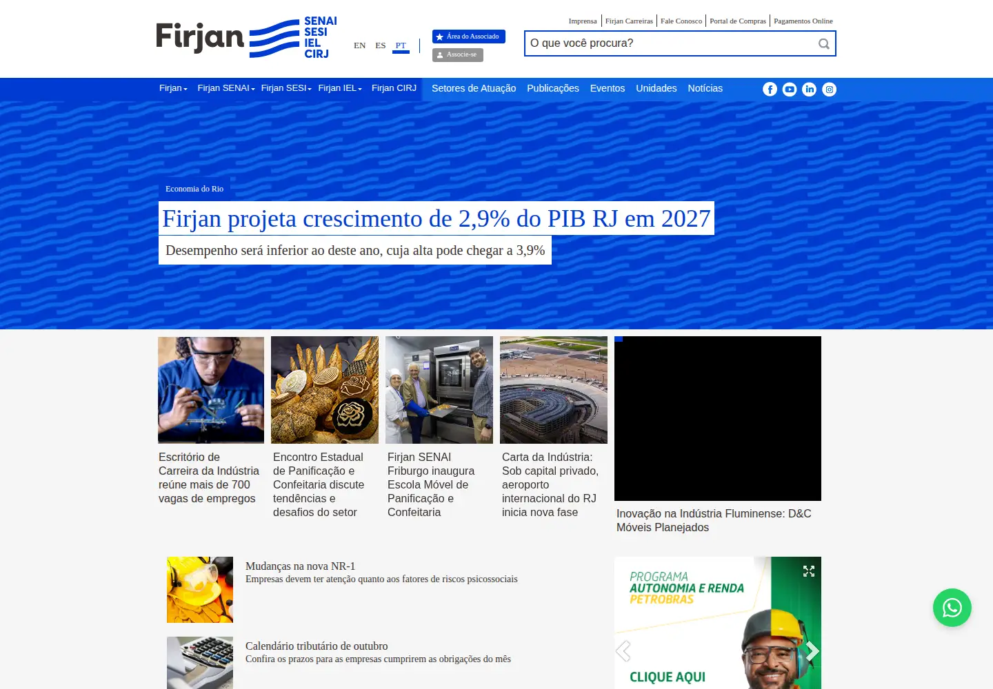 Screenshot of firjan.com.br