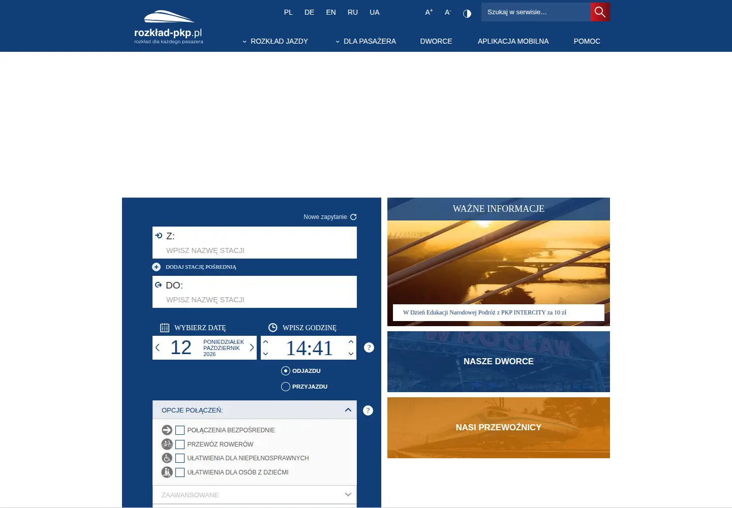 Captured homepage of rozklad-pkp.pl in the current scan