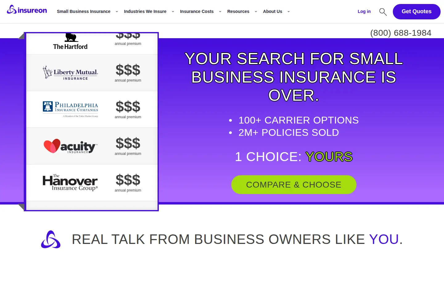 Captured homepage of insureon.com in the current scan