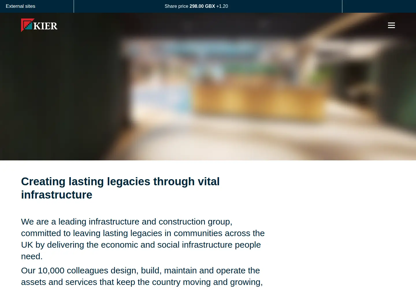 Captured homepage of kier.co.uk in the current scan
