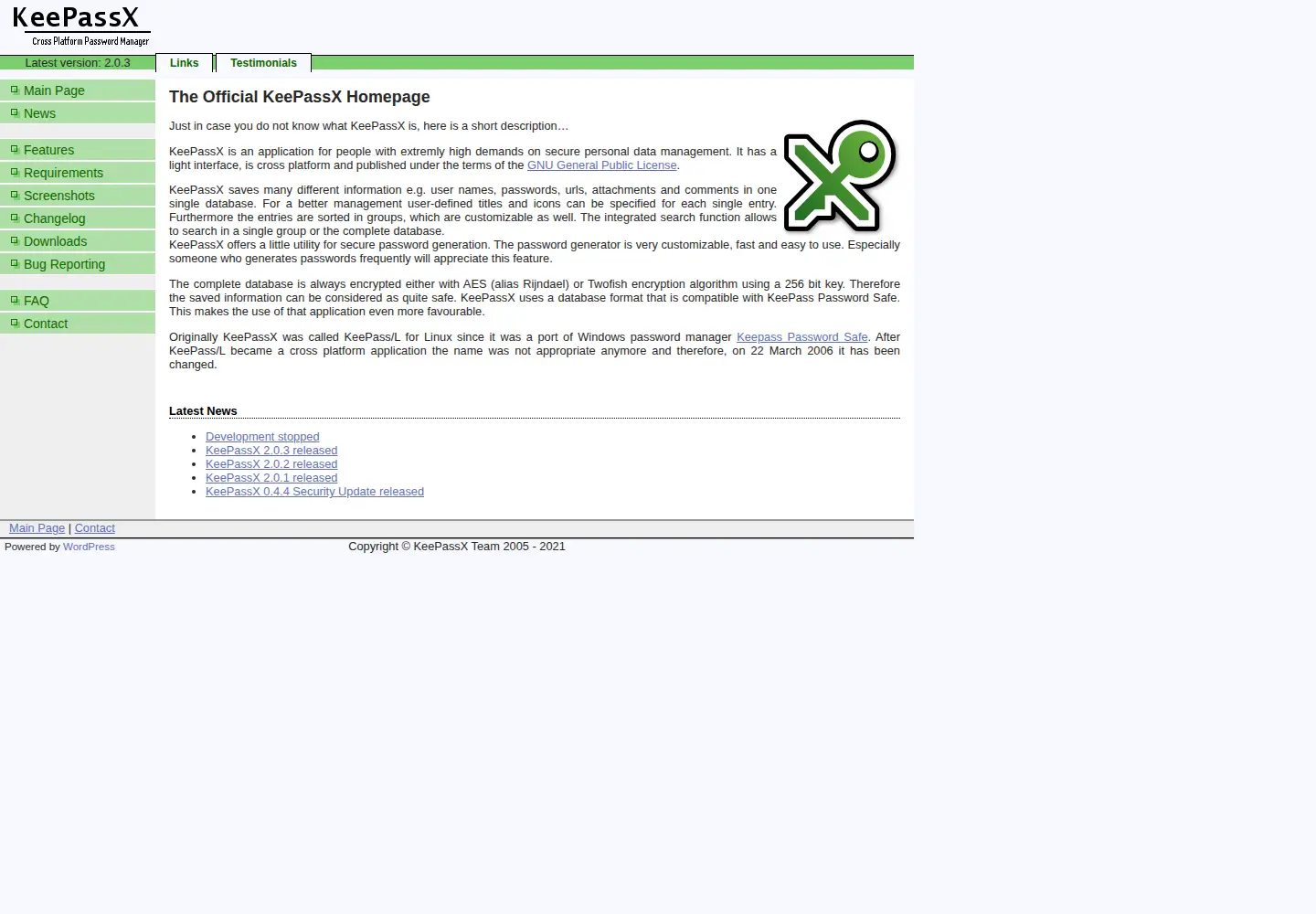 Screenshot of keepassx.org