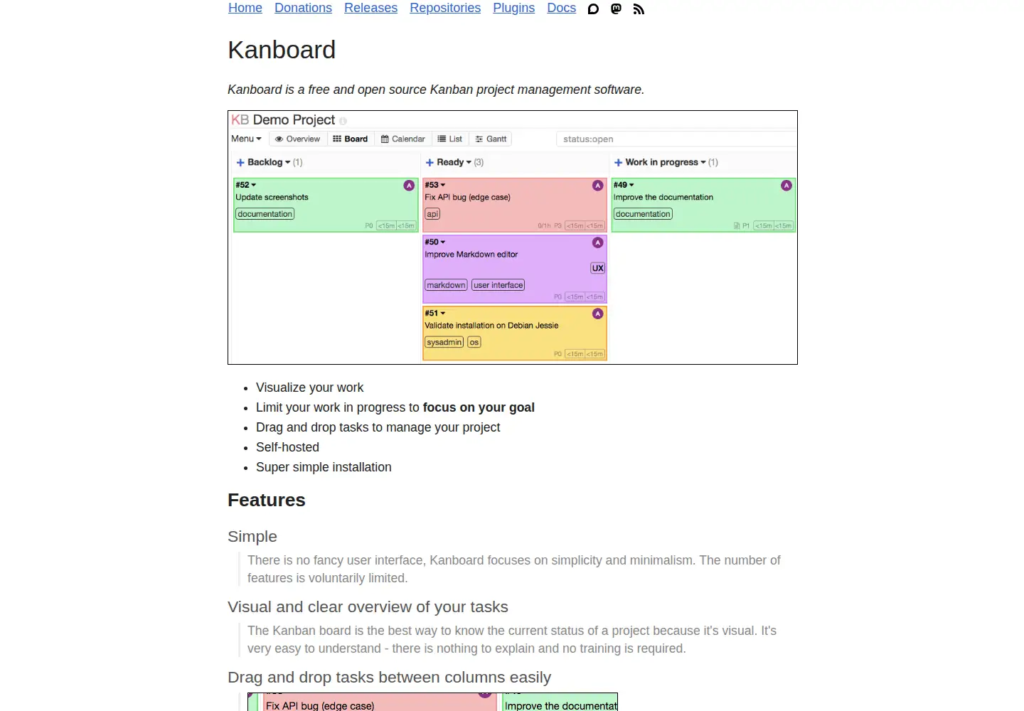 Screenshot of kanboard.org