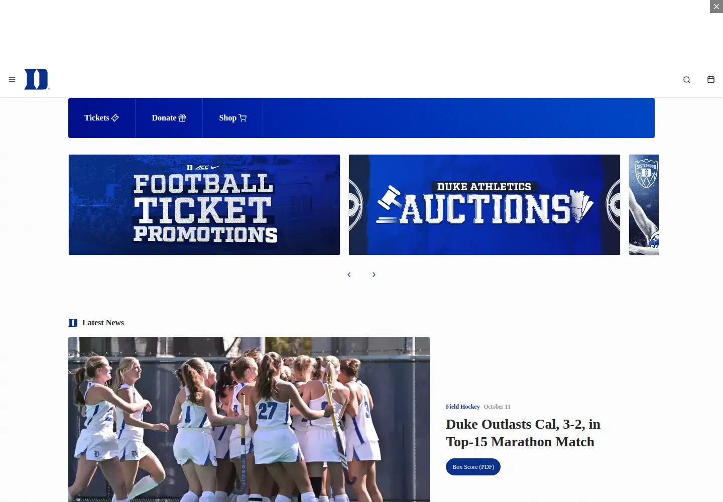 Captured homepage of goduke.com in the current scan