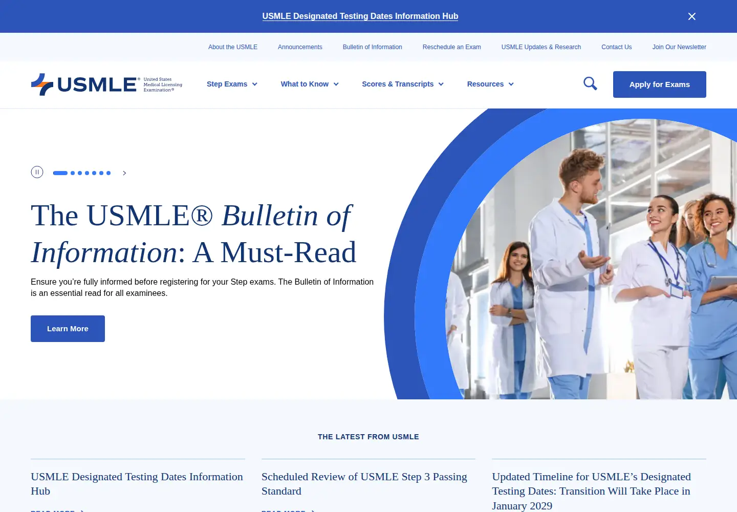 Captured homepage of usmle.org in the current scan