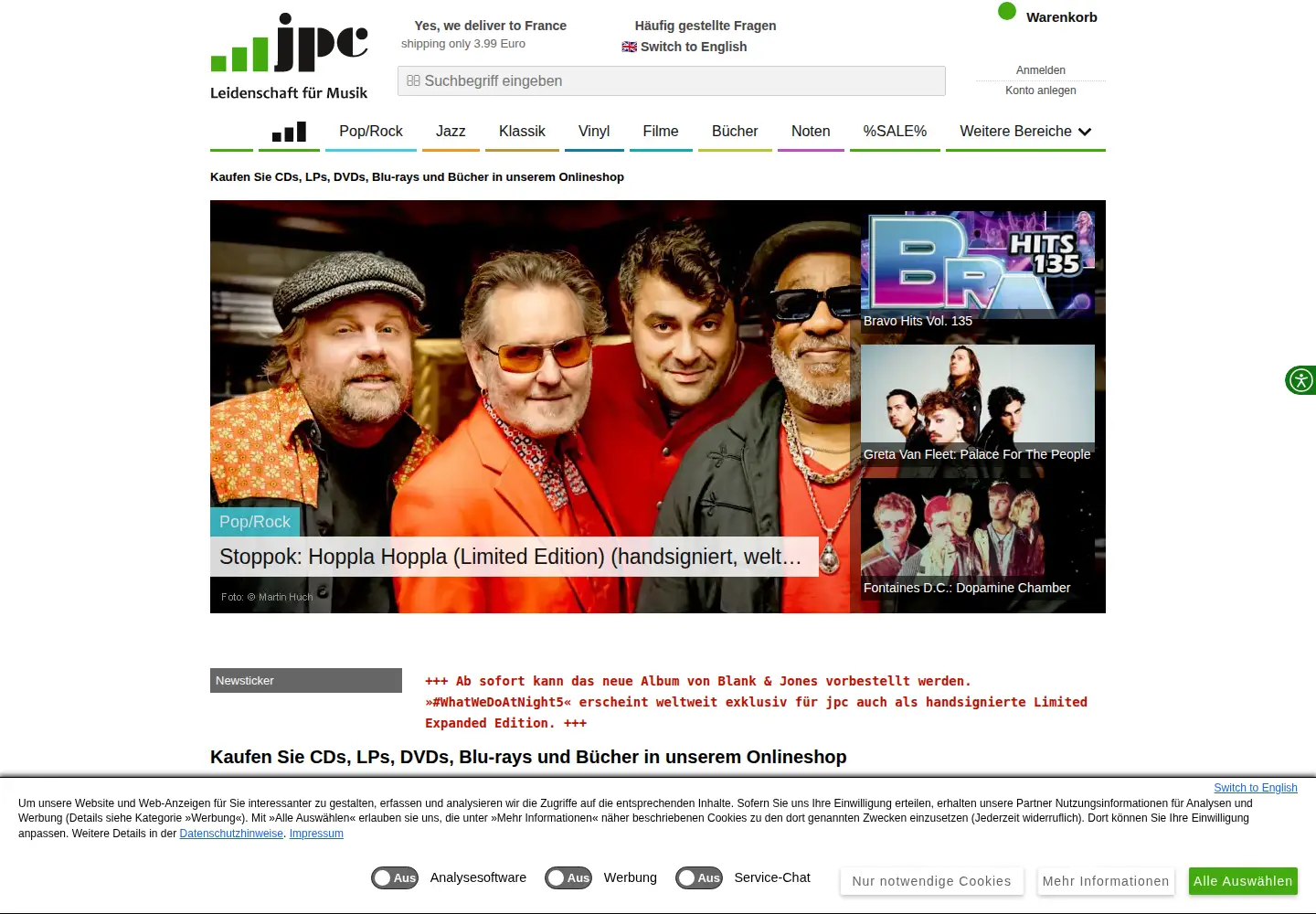 Captured homepage of jpc.de in the current scan