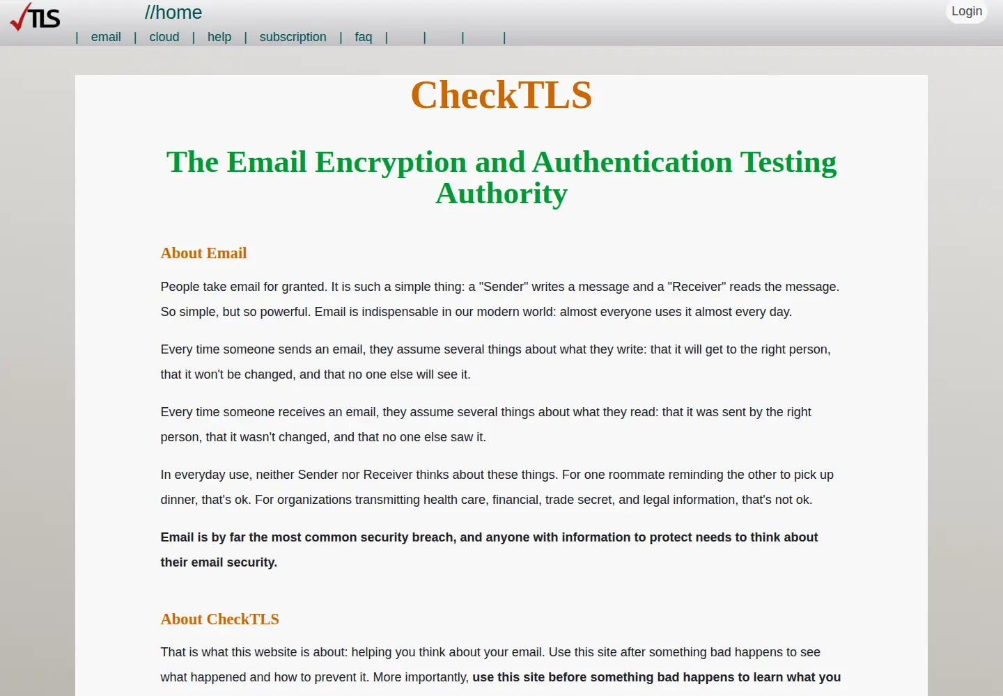 Captured homepage of checktls.com in the current scan