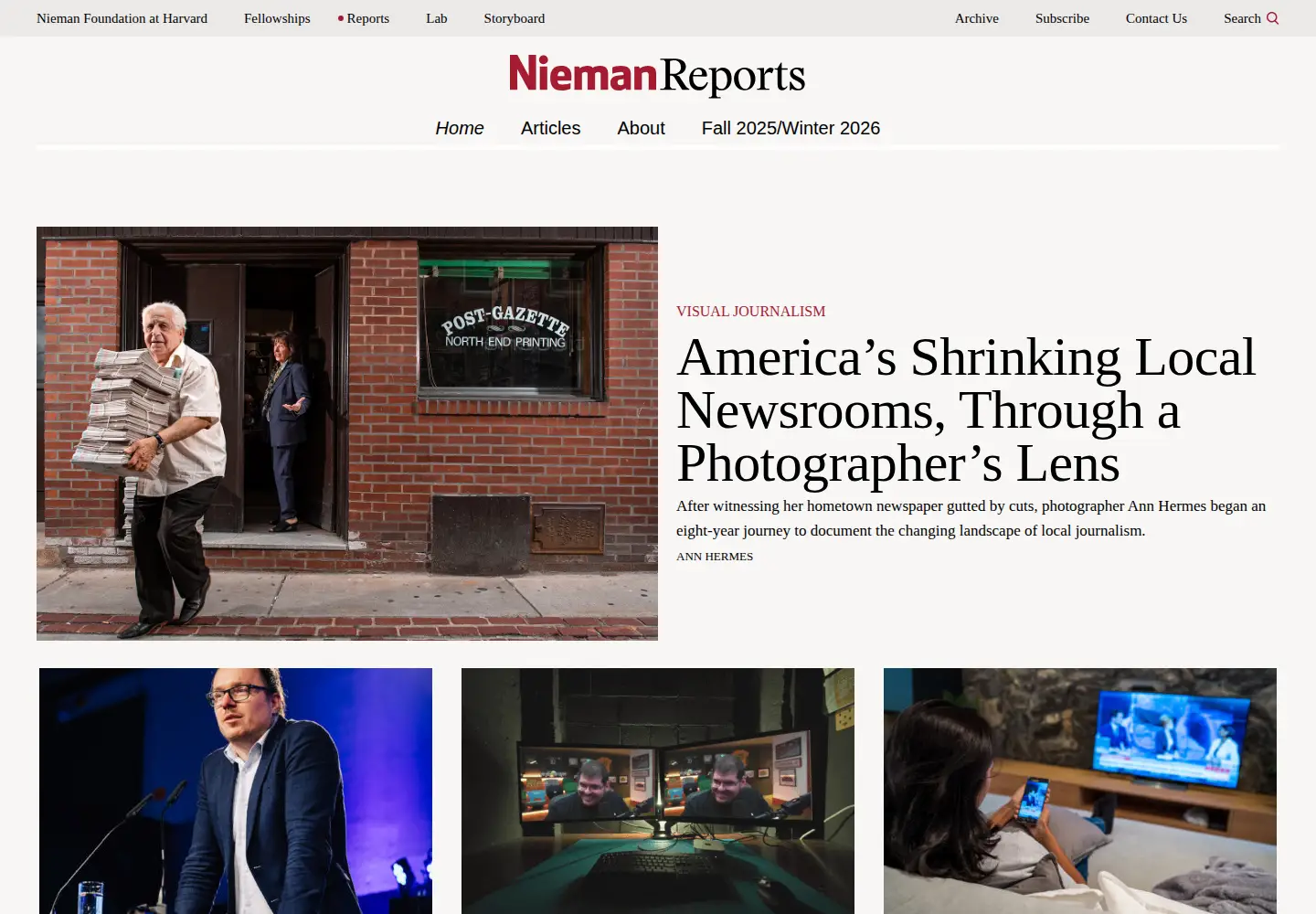 Captured homepage of niemanreports.org in the current scan