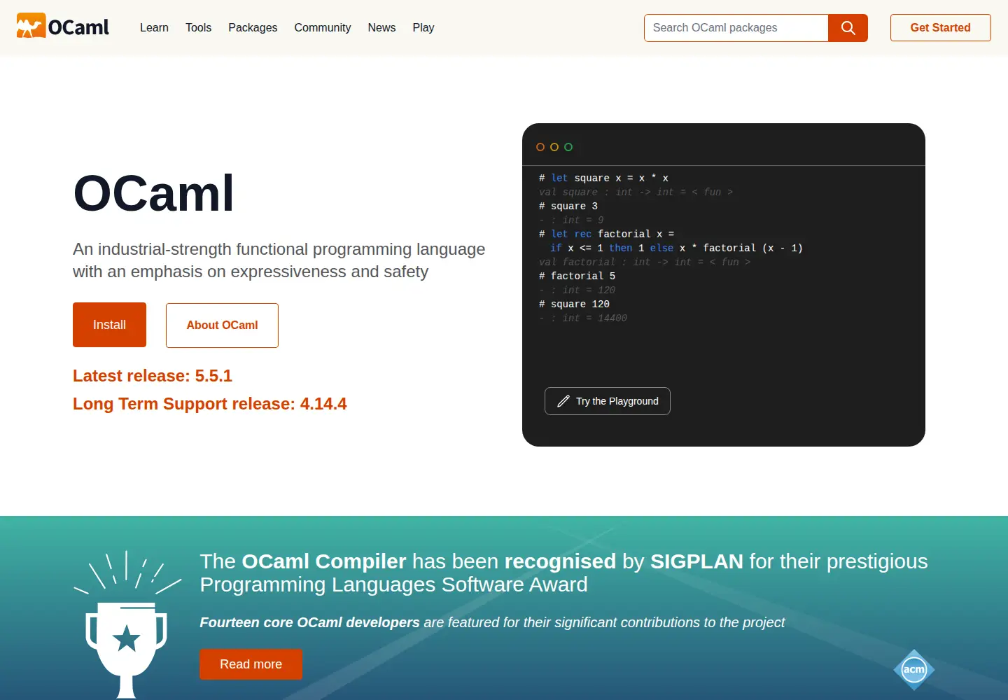 Captured homepage of ocaml.org in the current scan