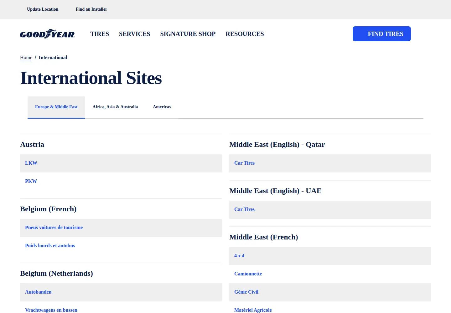 Screenshot of goodyear.com