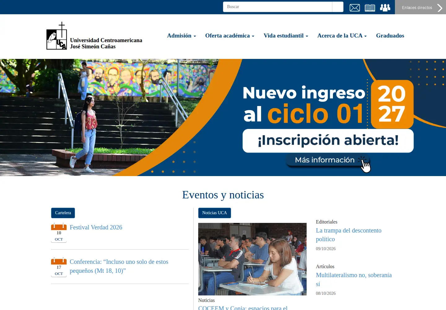 Screenshot of uca.edu.sv