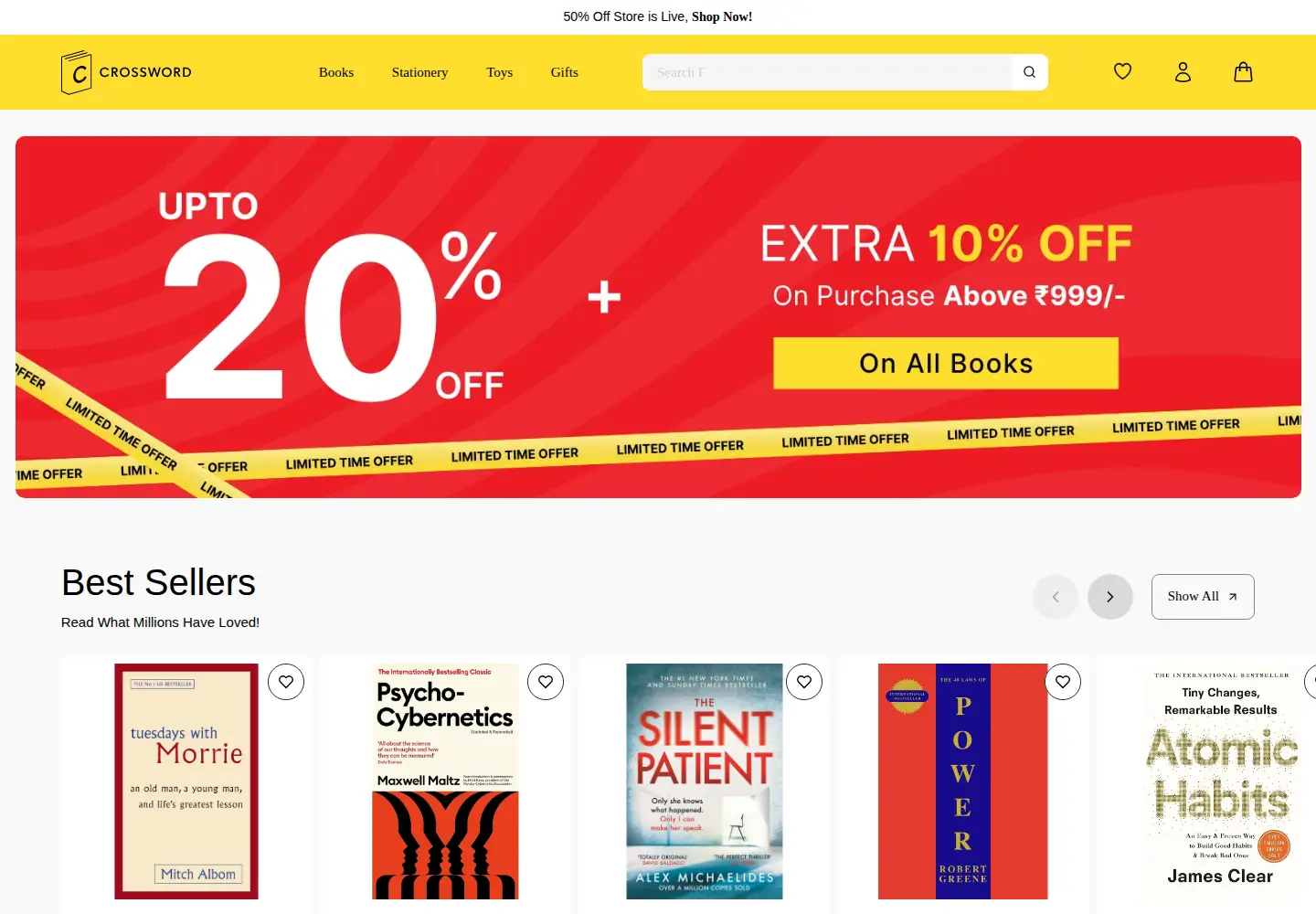 Captured homepage of crossword.in in the current scan