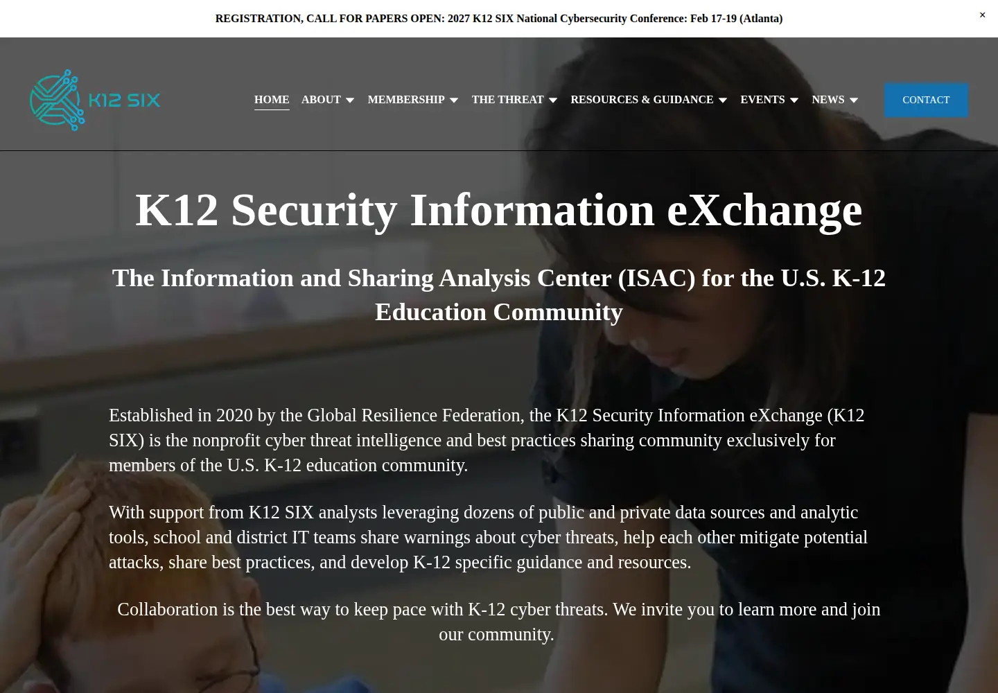 Captured homepage of k12six.org in the current scan