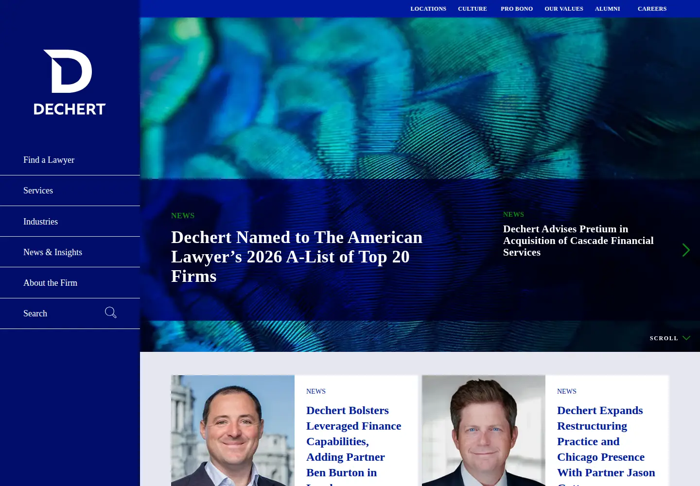 Captured homepage of dechert.com in the current scan