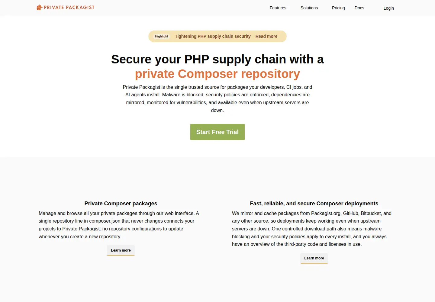 Screenshot of packagist.com