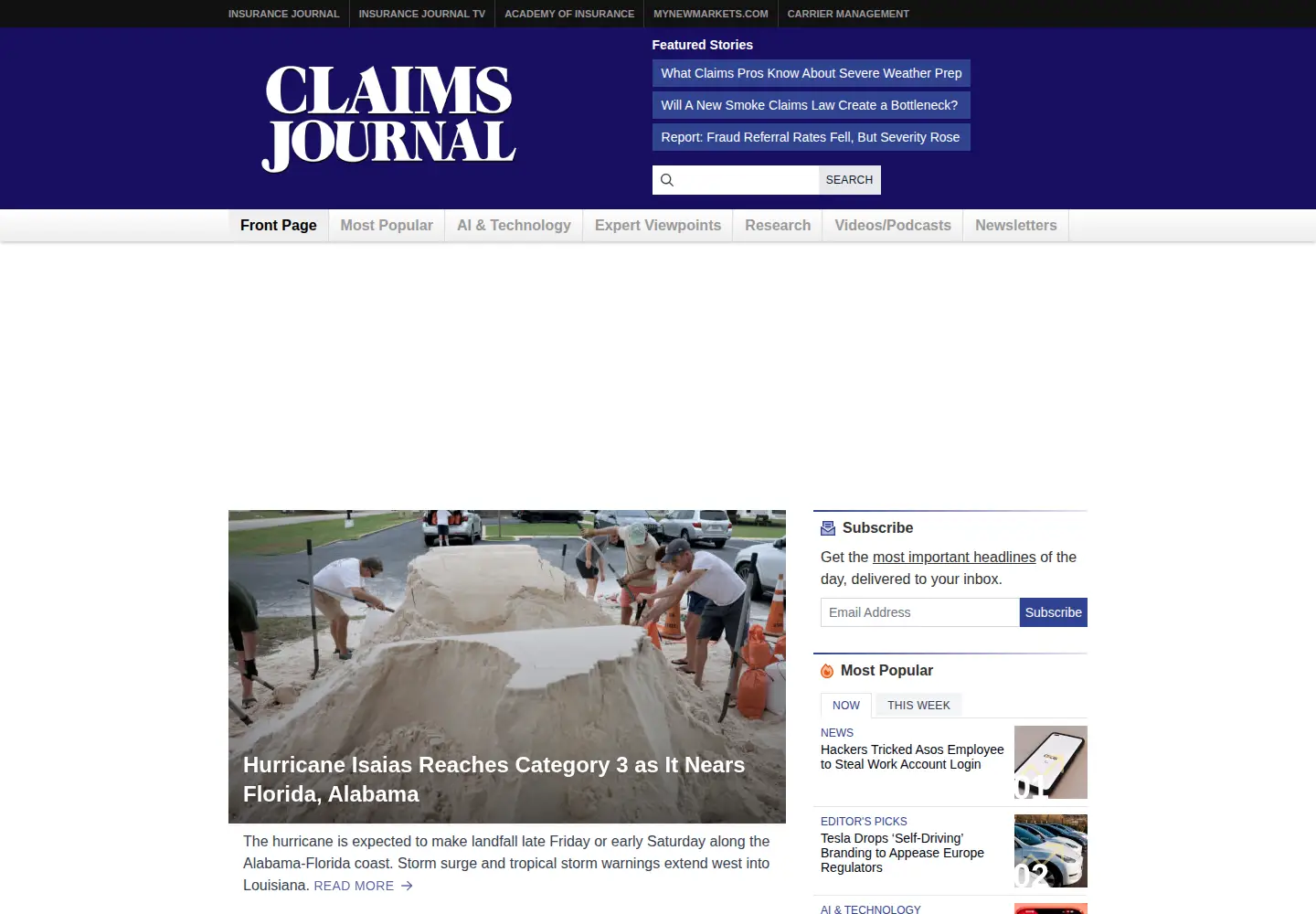 Captured homepage of claimsjournal.com in the current scan