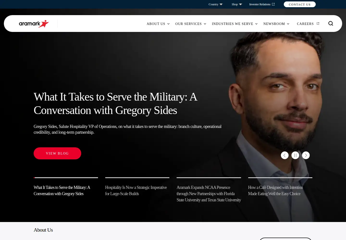 Captured homepage of aramark.com in the current scan