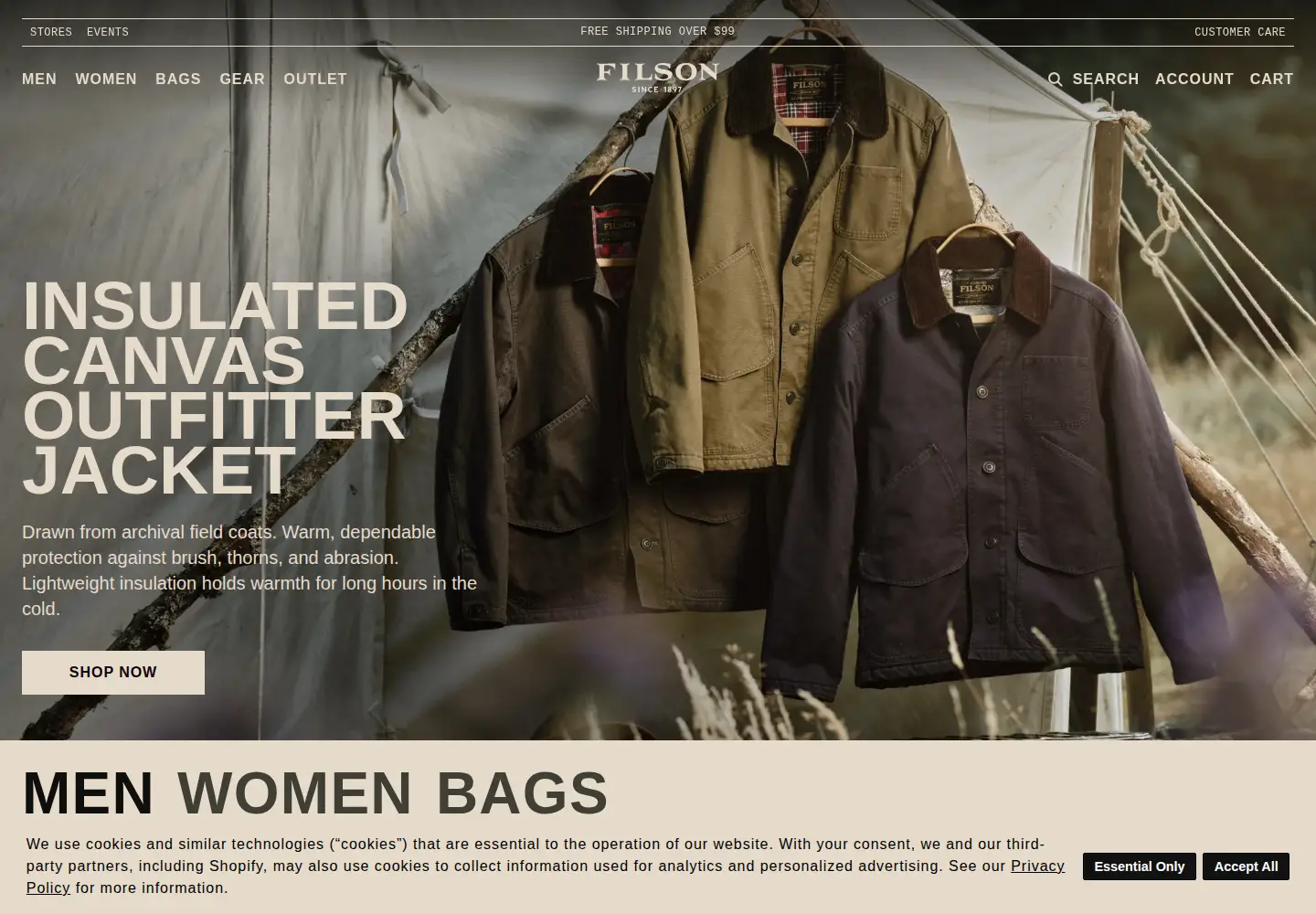 Screenshot of filson.com