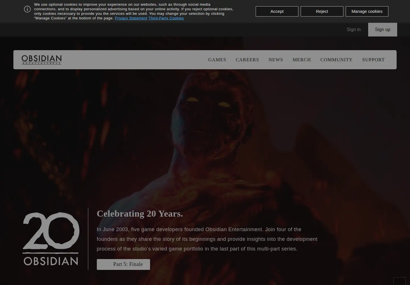Captured homepage of obsidian.net in the current scan