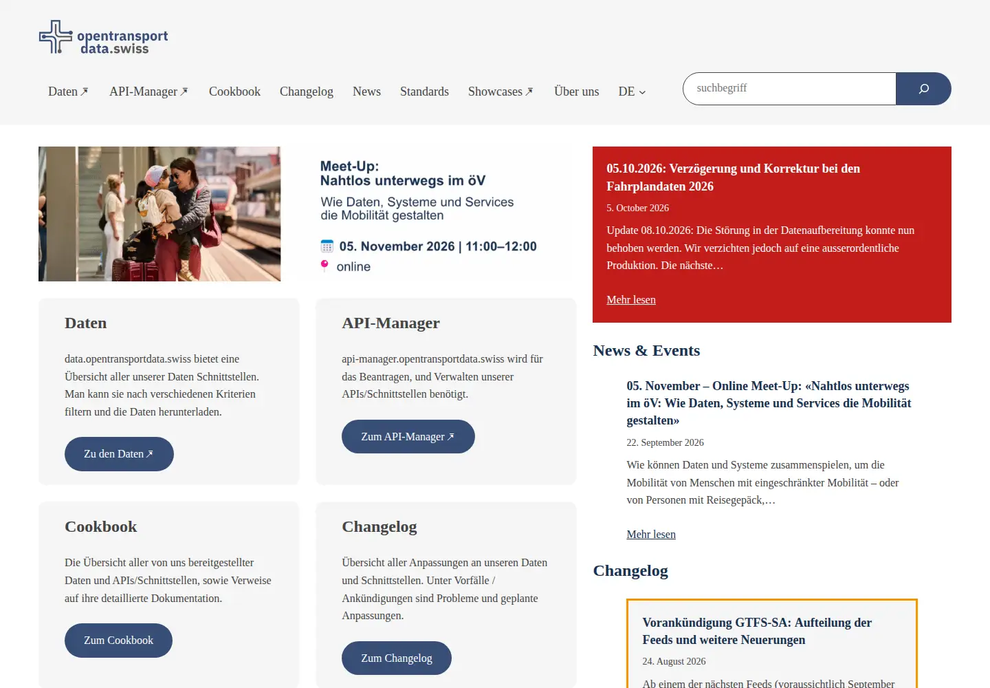 Captured homepage of opentransportdata.swiss in the current scan