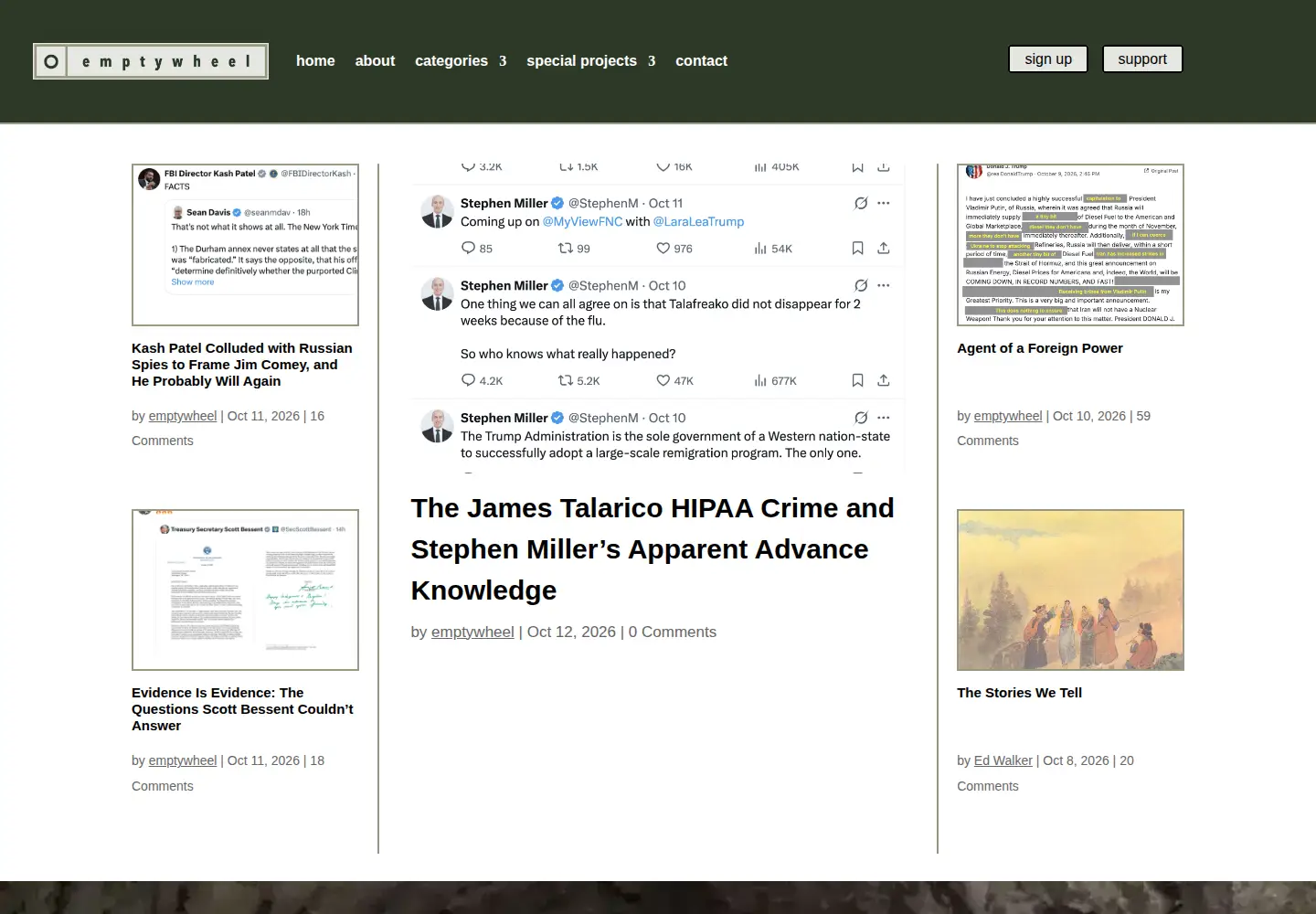 Captured homepage of emptywheel.net in the current scan