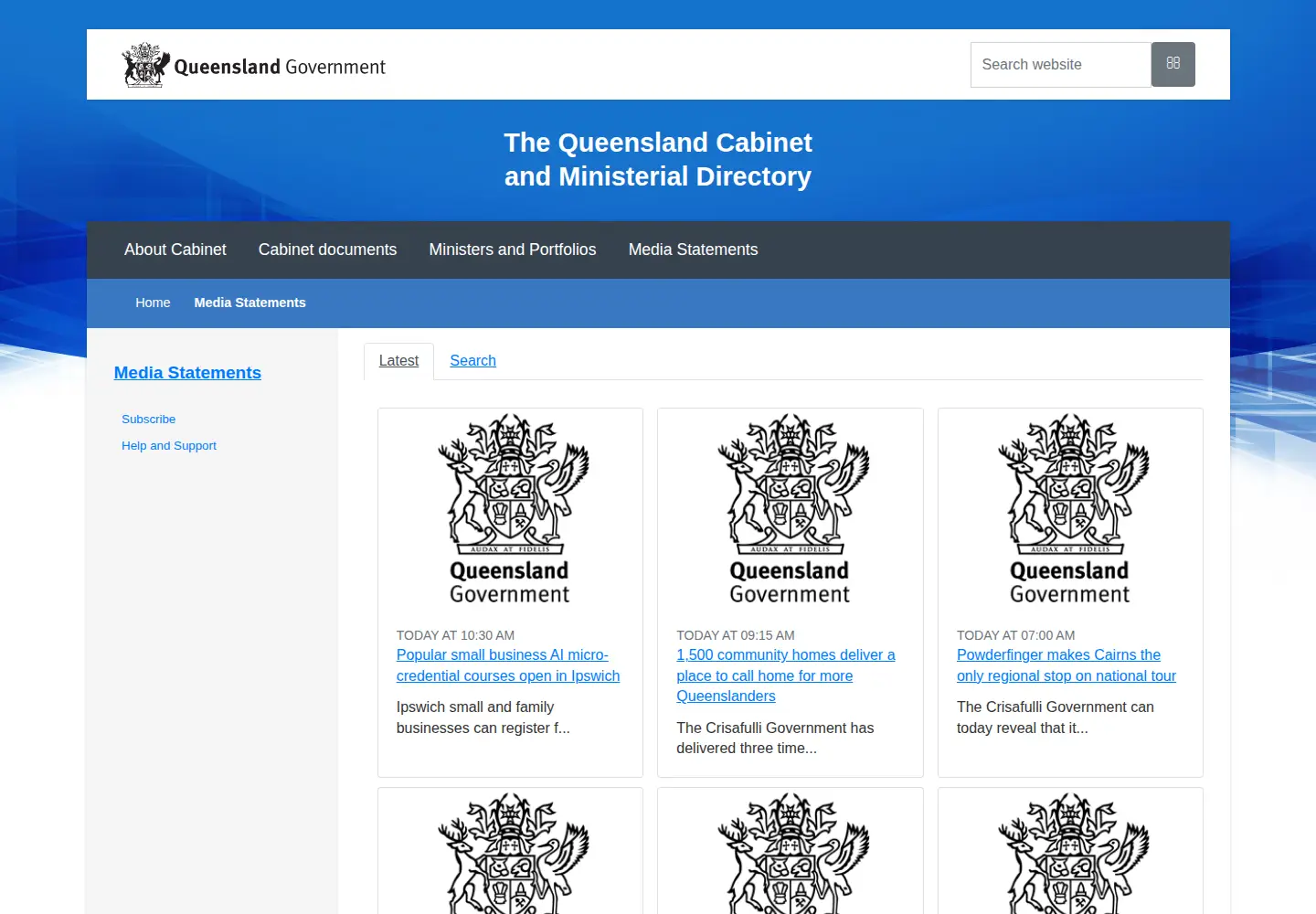 Captured homepage of statements.qld.gov.au in the current scan