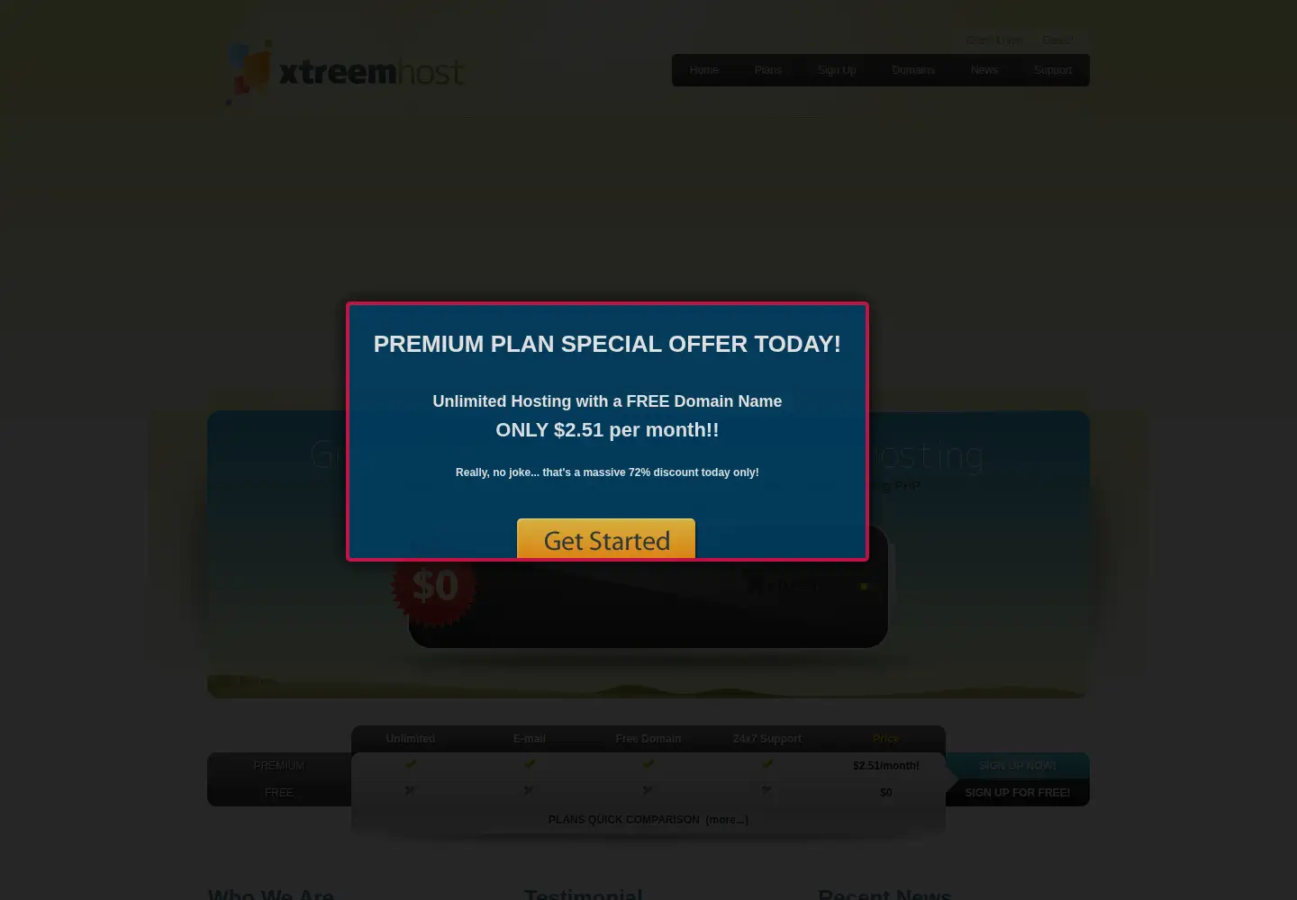 Screenshot of xtreemhost.com