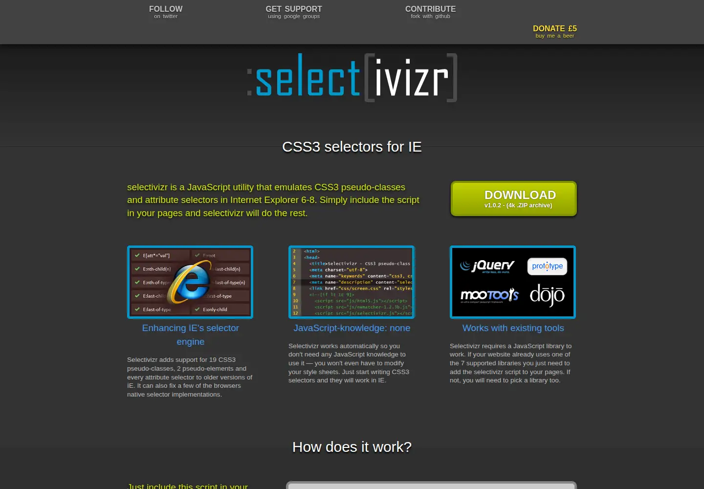 Screenshot of selectivizr.com