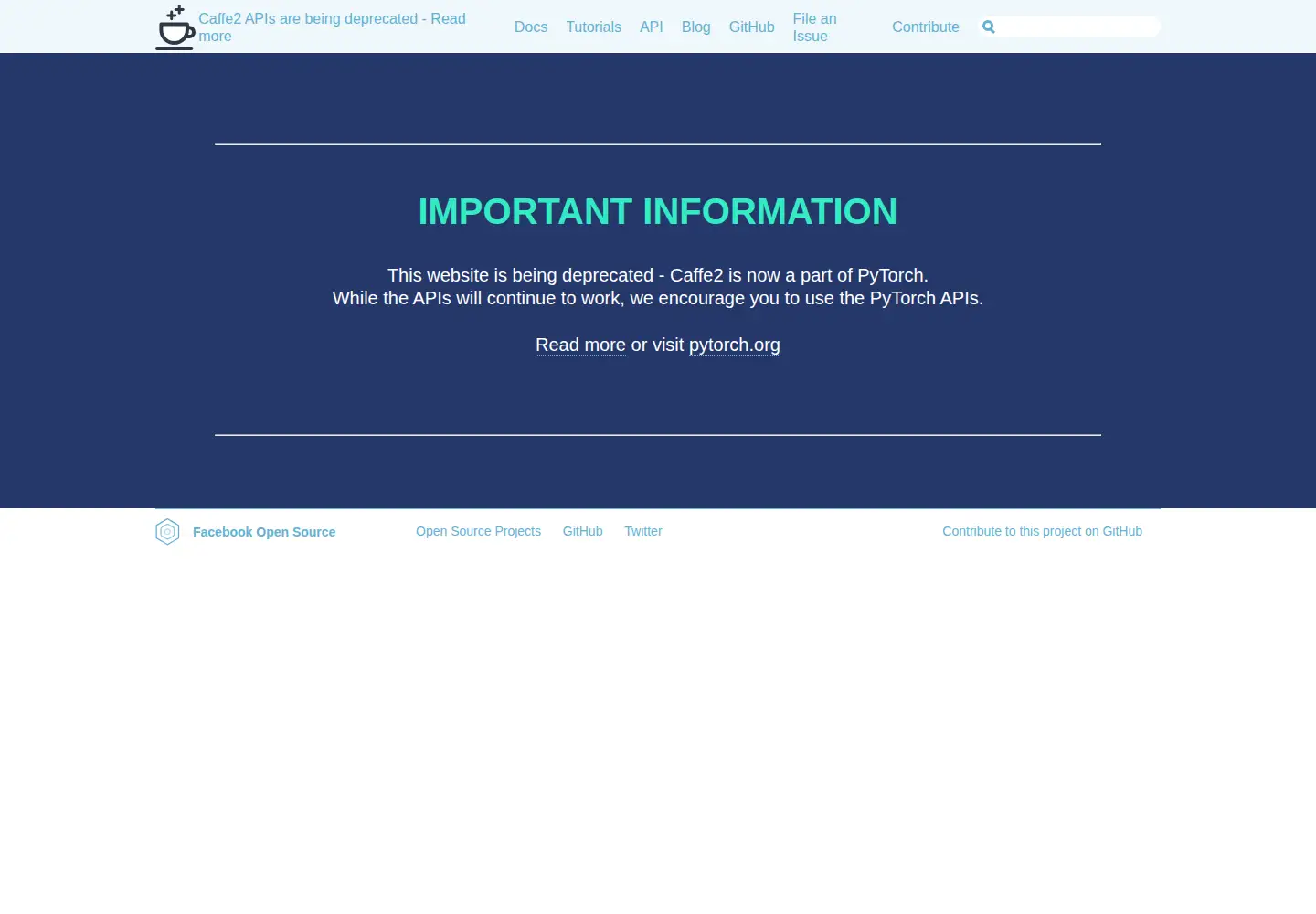 Captured homepage of caffe2.ai in the current scan