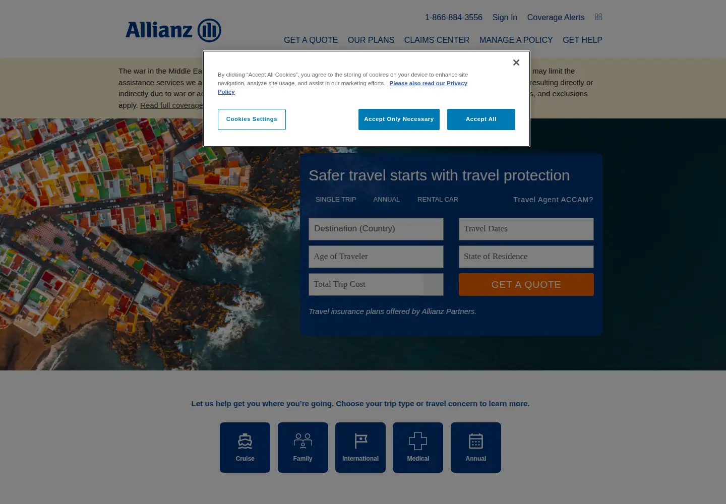 Screenshot of allianztravelinsurance.com