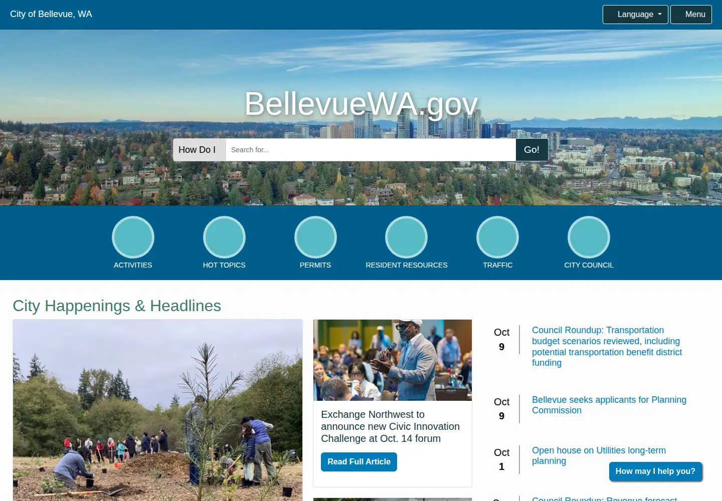 Captured homepage of bellevuewa.gov in the current scan