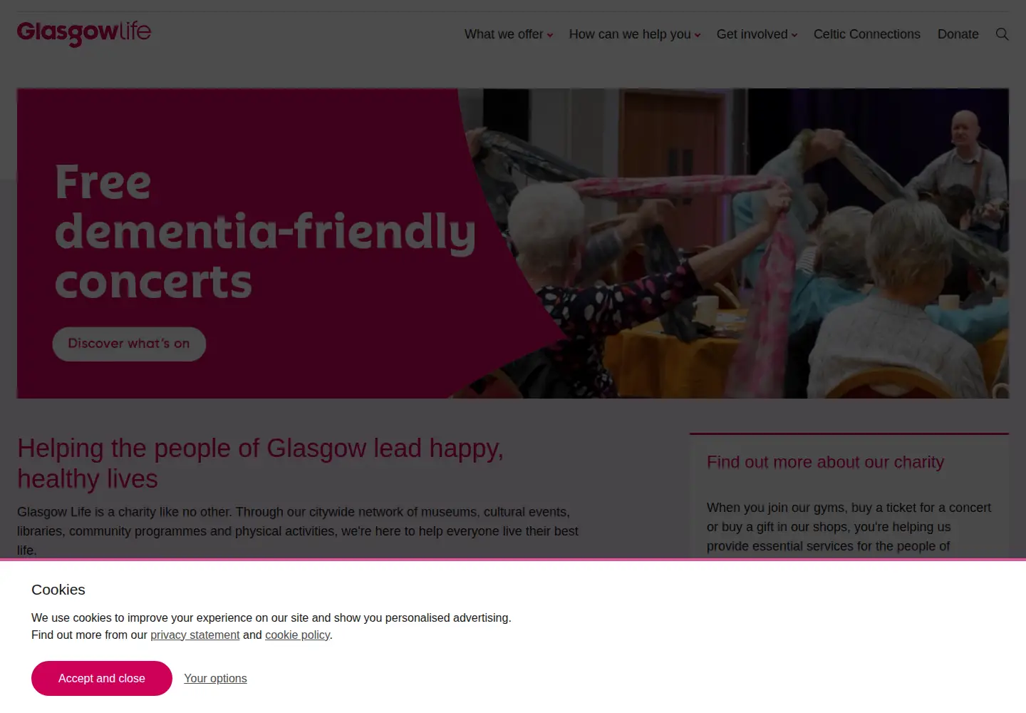 Captured homepage of glasgowlife.org.uk in the current scan