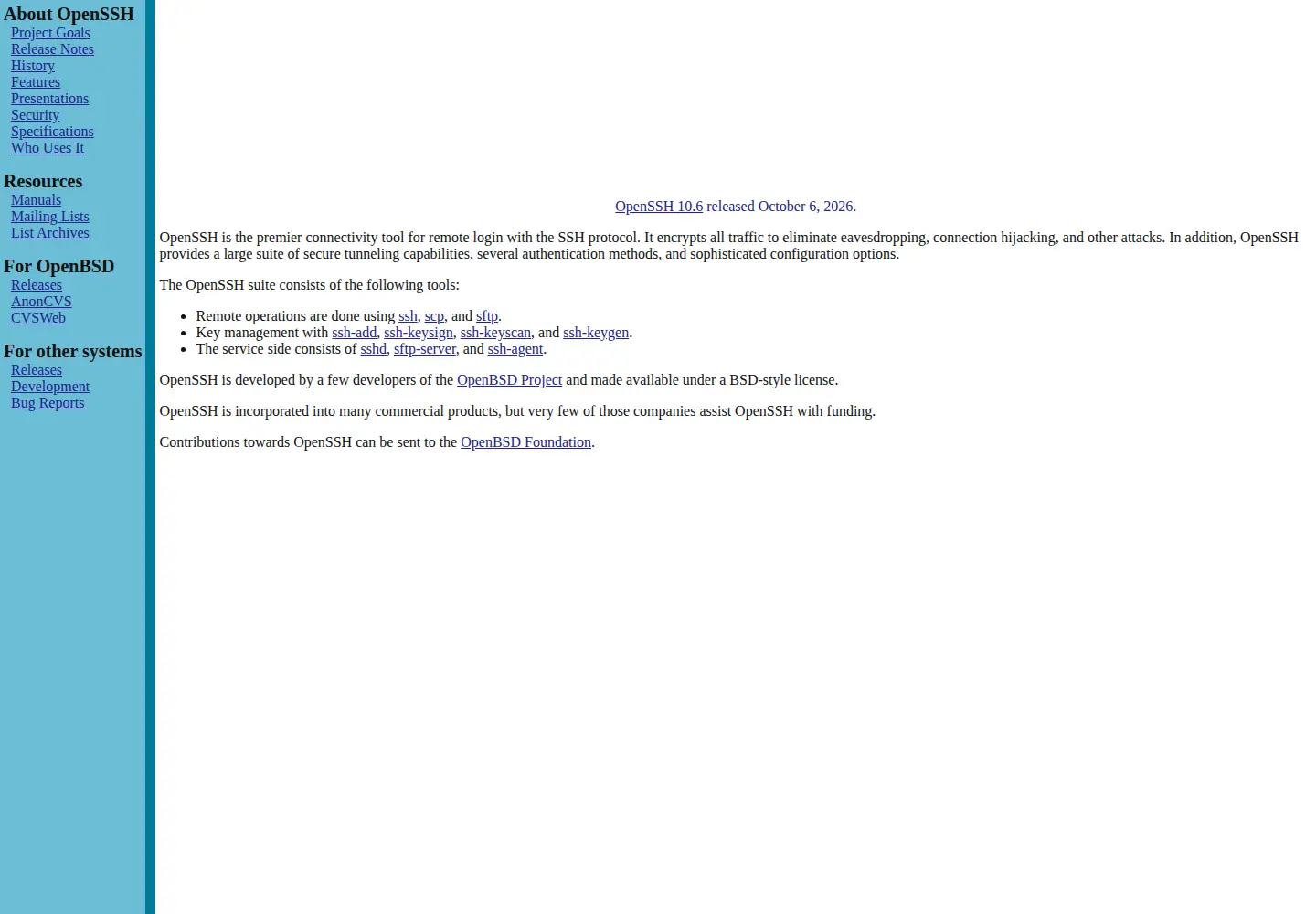 Screenshot of openssh.org