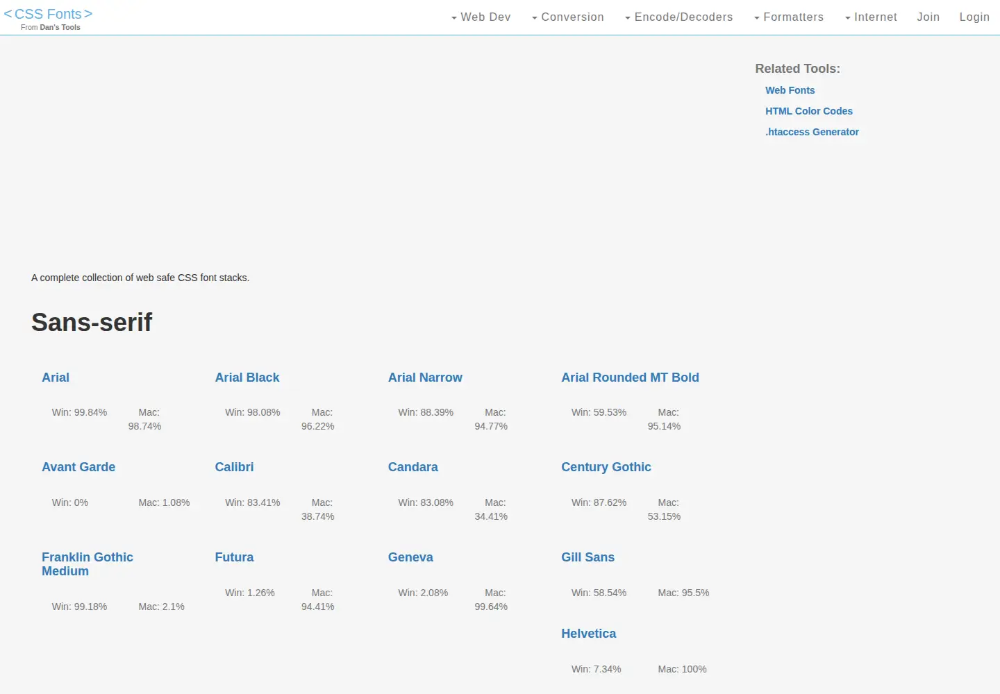 Screenshot of cssfontstack.com
