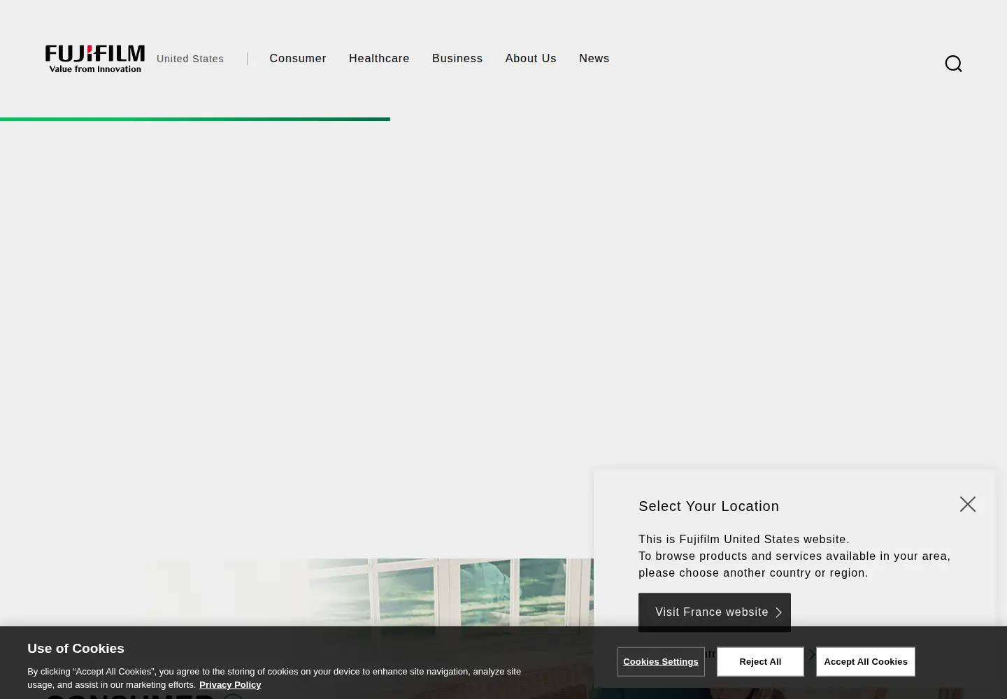 Captured homepage of fujifilmusa.com in the current scan