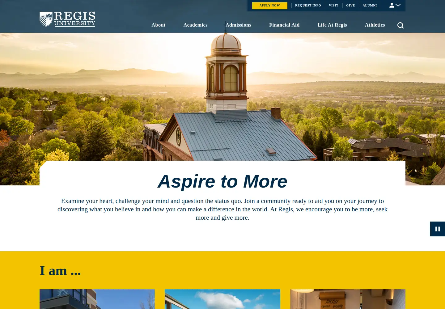 Captured homepage of regis.edu in the current scan