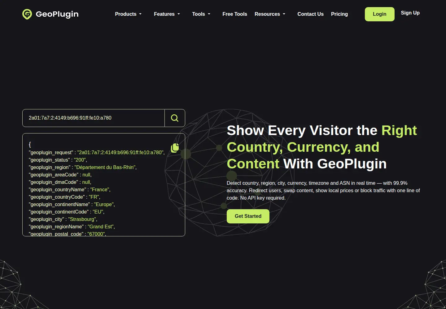 Captured homepage of geoplugin.com in the current scan