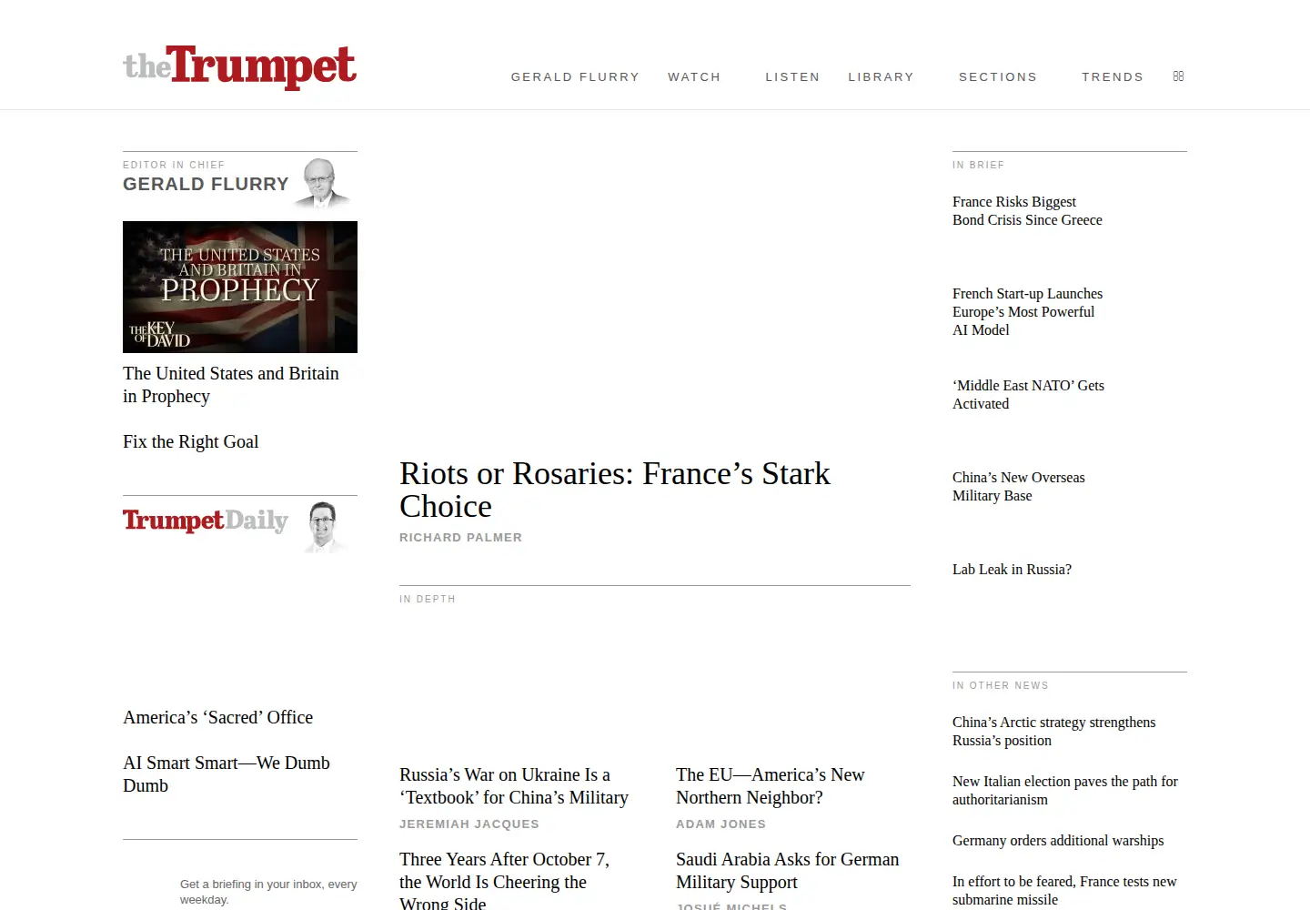Captured homepage of thetrumpet.com in the current scan