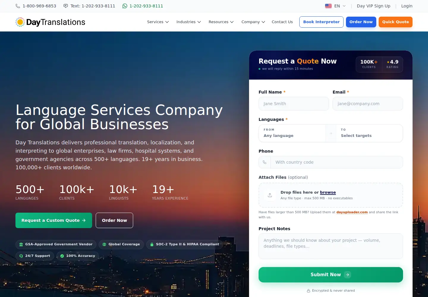 Screenshot of daytranslations.com