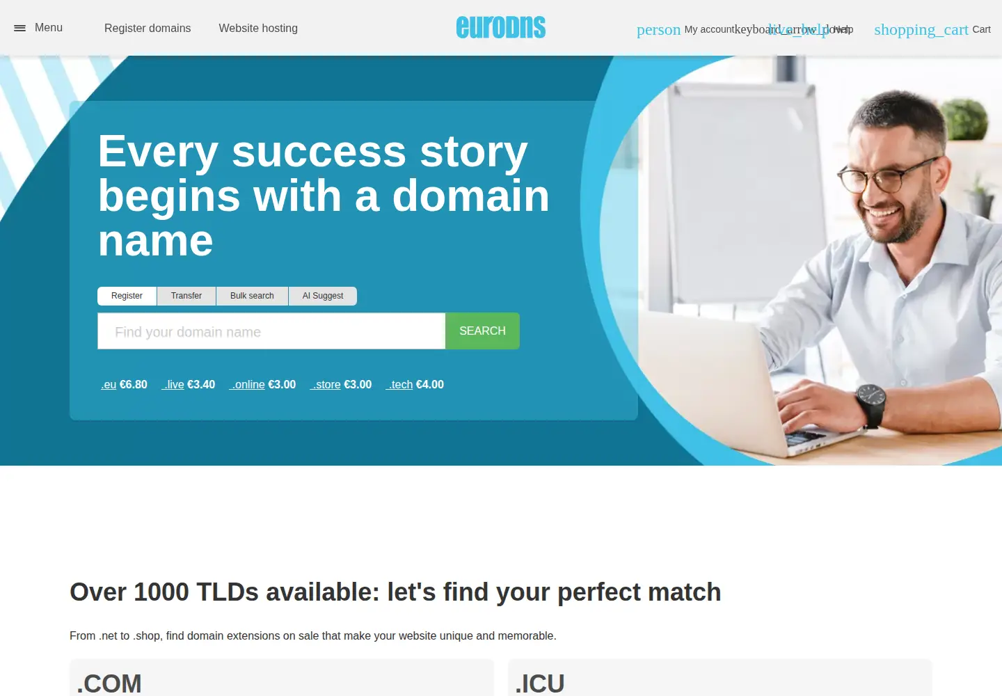 Screenshot of eurodns.com