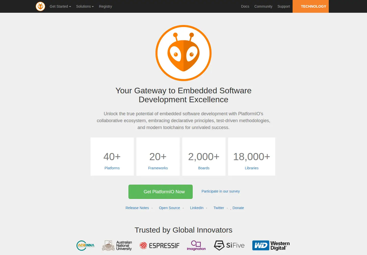 Screenshot of platformio.org