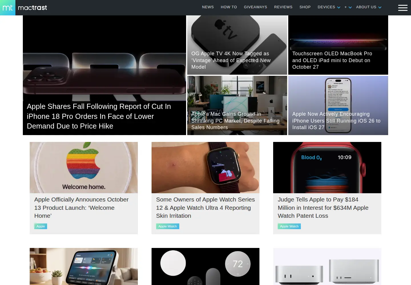 Captured homepage of mactrast.com in the current scan