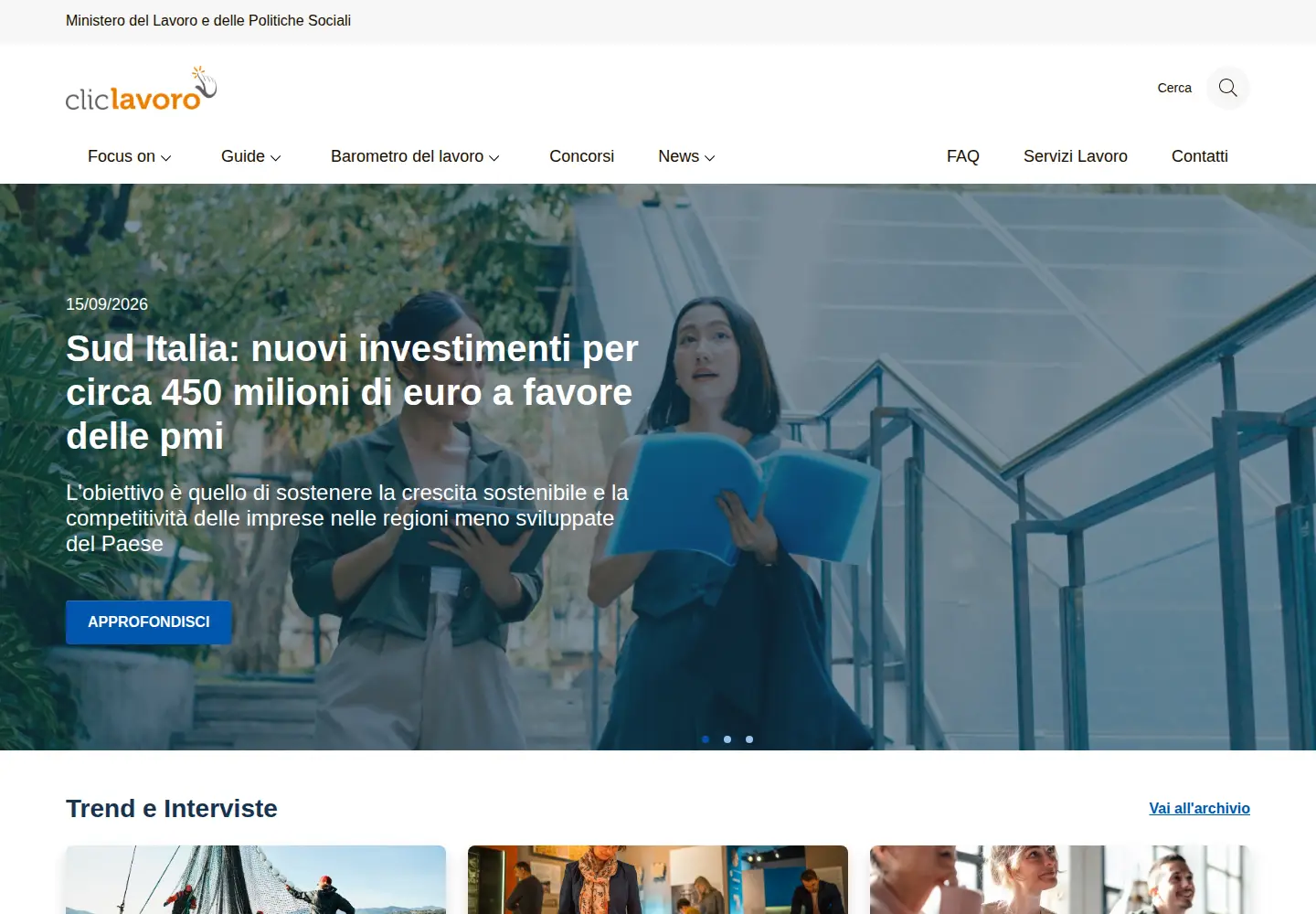 Captured homepage of cliclavoro.gov.it in the current scan