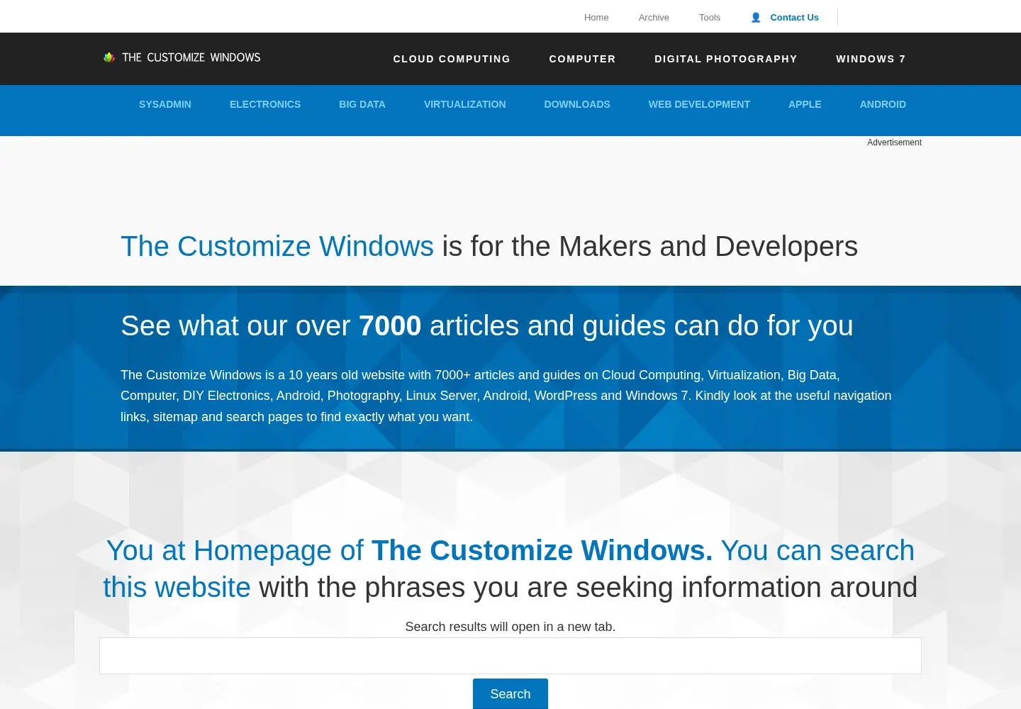 Screenshot of thecustomizewindows.com