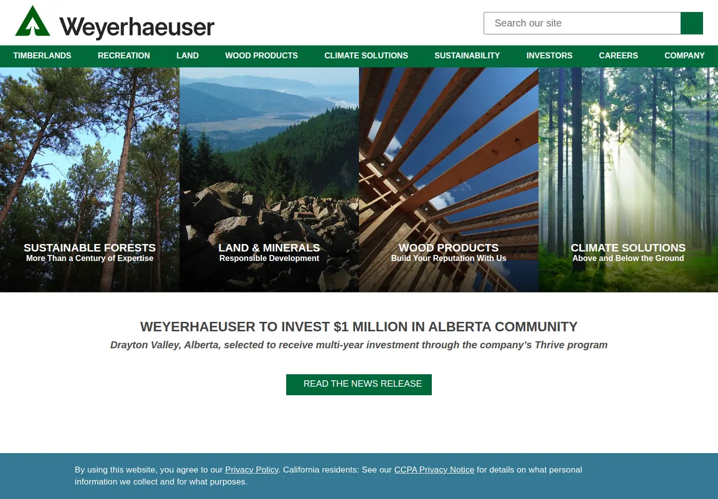 Captured homepage of weyerhaeuser.com in the current scan