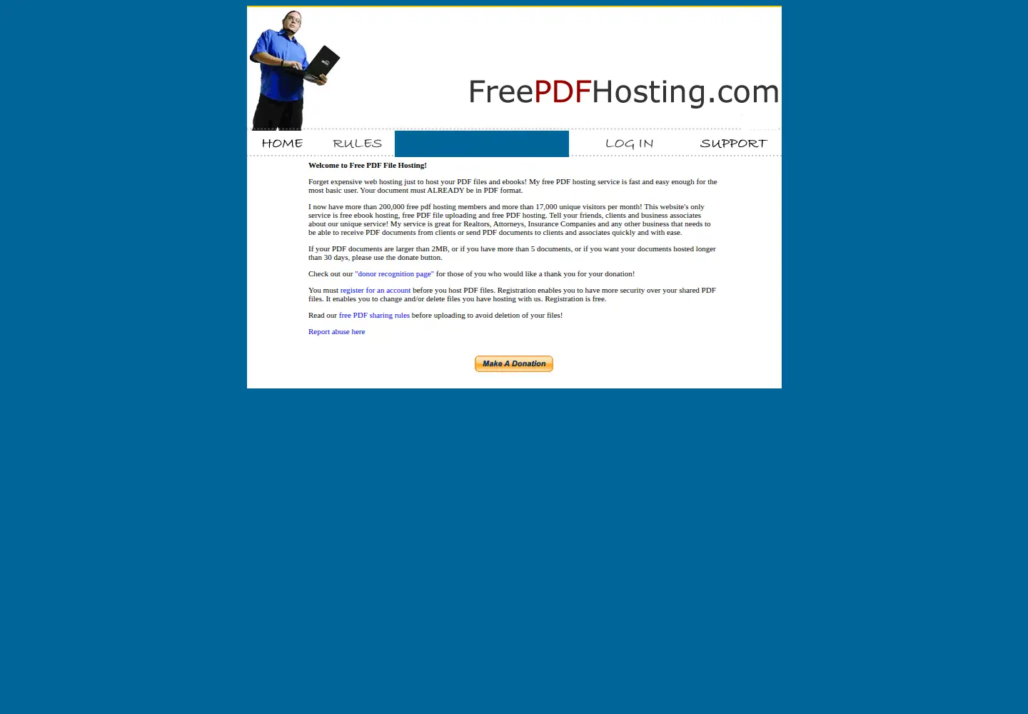 Captured homepage of freepdfhosting.com in the current scan