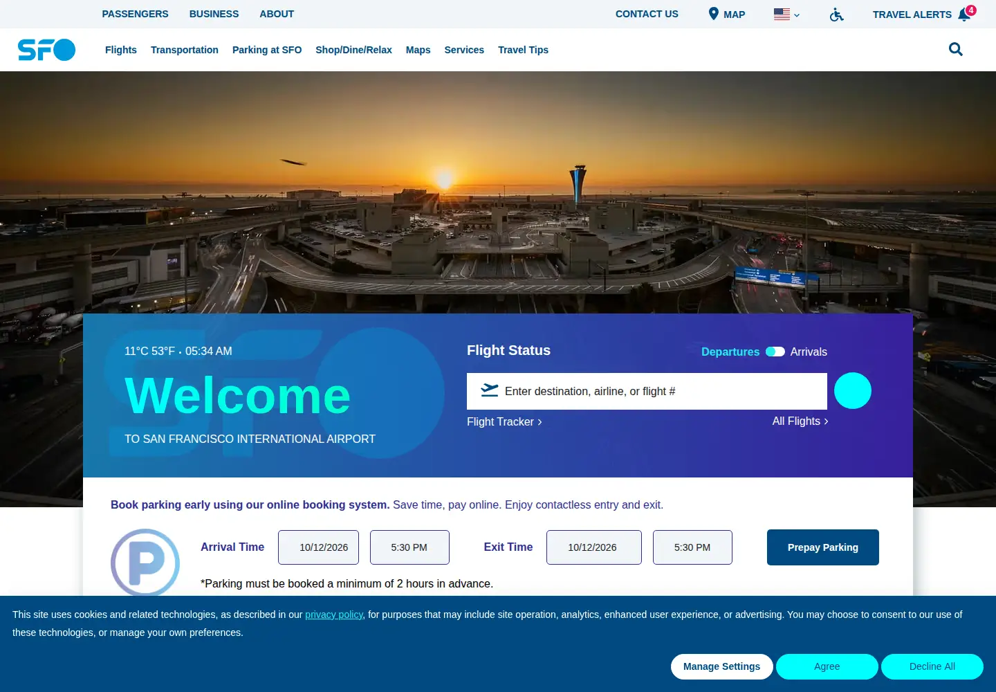 Captured homepage of flysfo.com in the current scan