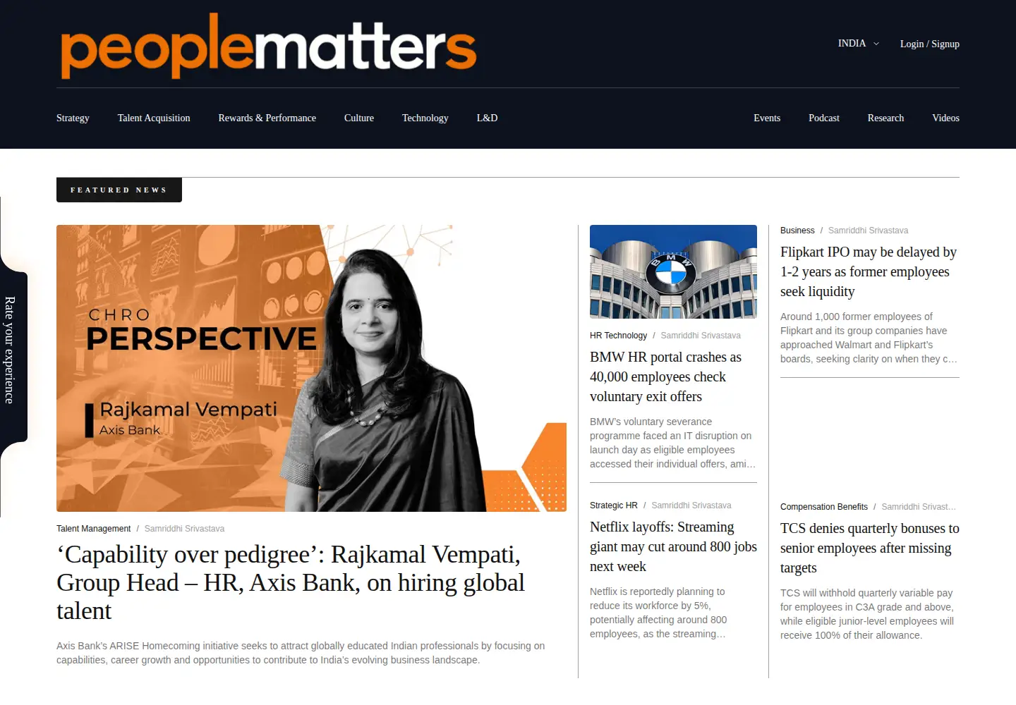 Captured homepage of peoplematters.in in the current scan