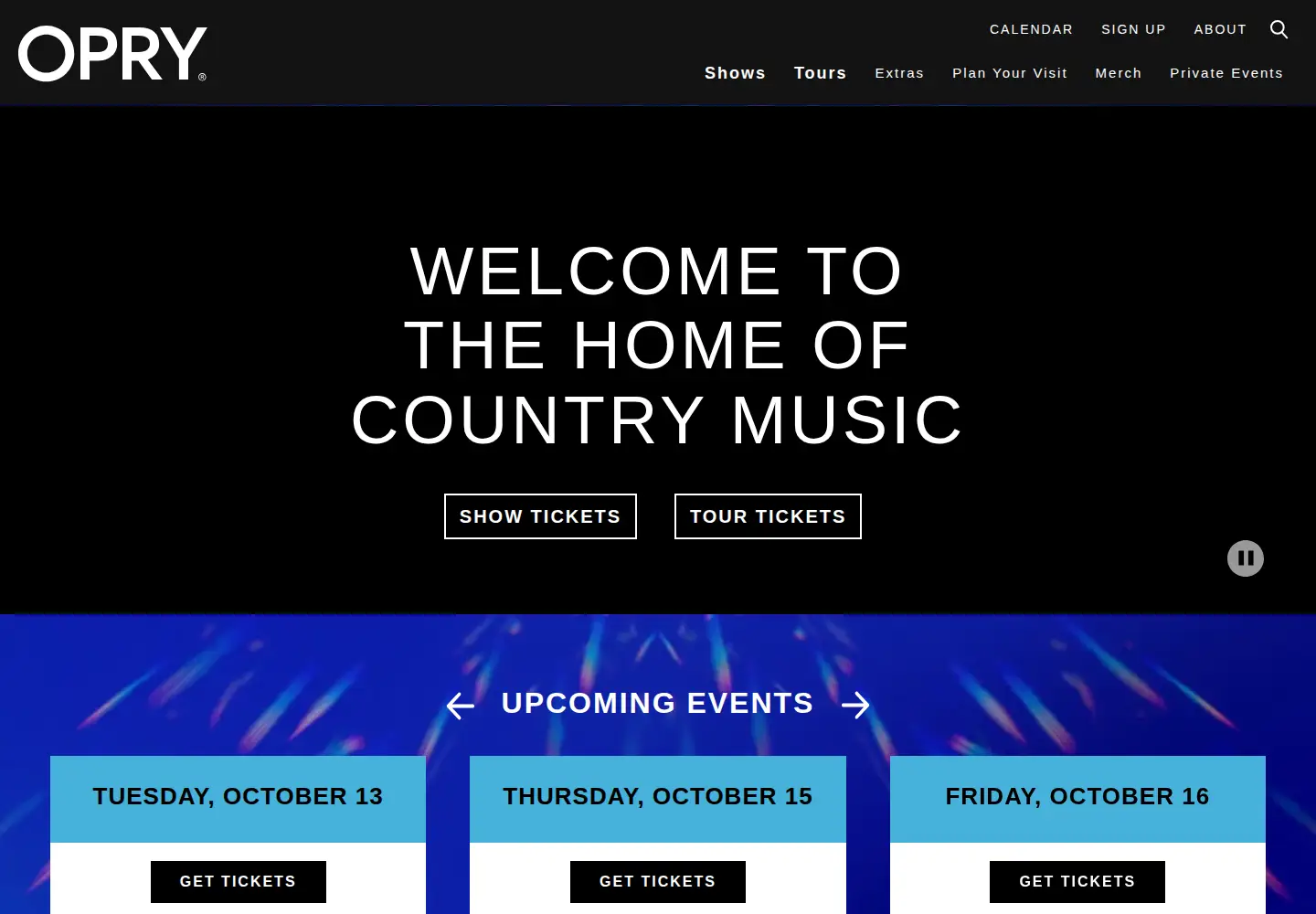Screenshot of opry.com